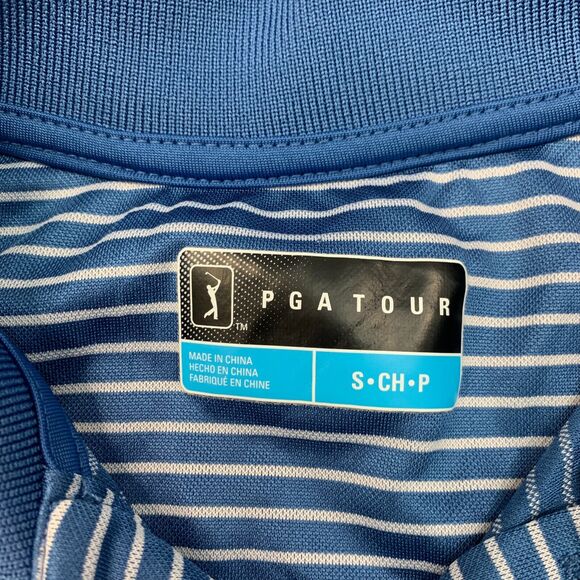 PGA Tour Polo Shirt Mens S Small Cadet Blue Striped Short Sleeve Golf Top - Picture 6 of 10